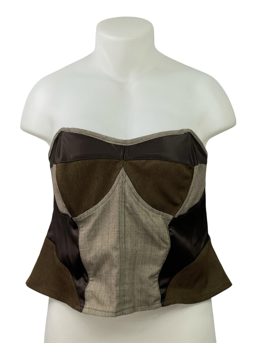 Ashley Stewart Brown Strapless Patchwork Tube Bustier Corset Crop Top Size 22